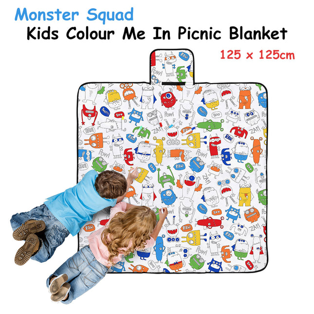 Happy Kids Monster Squad Colour Me In Picnic Blanket 125 x 125 cm.