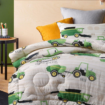 Happy Kids Country Harvest 2 Piece Washed Cotton Cover Comforter Set Single 160cm x 220cm.