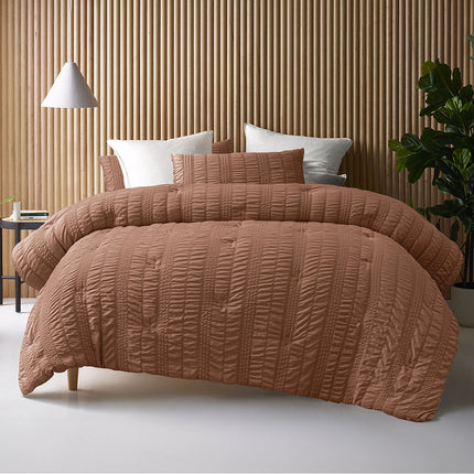 Accessorize Seersucker Tobacco 3 Piece Comforter Set King.