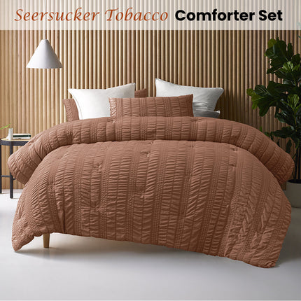Accessorize Seersucker Tobacco 3 Piece Comforter Set King.