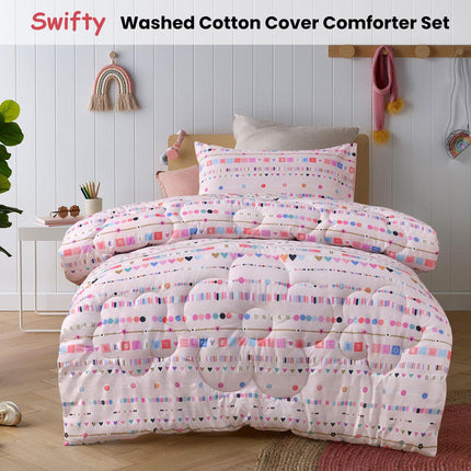 Happy Kids Swifty 2 Piece Washed Cotton Cover Comforter Set Single 160cm x 220cm.