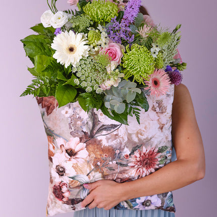 KAAT Amsterdam Anea Pastel Floral Square Filled Cushion 43cm x 43cm.