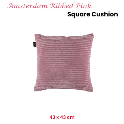 KAAT Amsterdam Ribbed Pink Square Filled Cushion 43cm x 43cm.