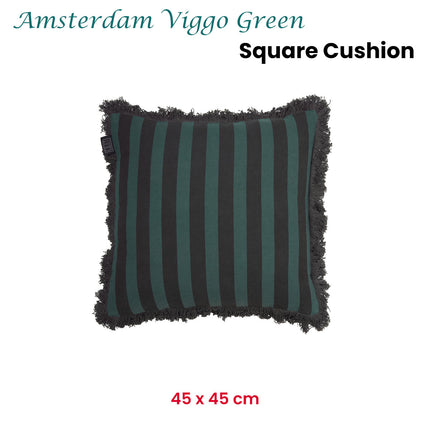 KAAT Amsterdam Viggo Green Stripe Square Filled Cushion 45cm x 45cm.