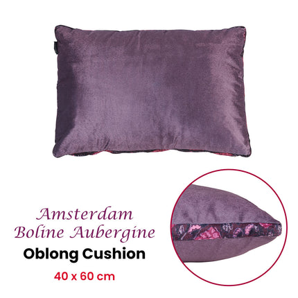 KAAT Amsterdam Boline Aubergine Velvet Oblong Filled Cushion 40cm x 60cm.