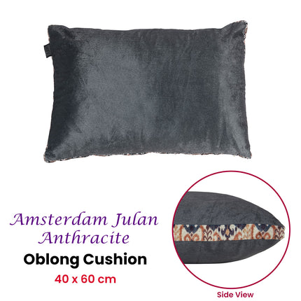 KAAT Amsterdam Julan Anthracite Velvet Oblong Filled Cushion 40cm x 60cm.