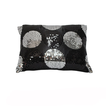 Sequined Black Silver Breakfast Filled Cushion.