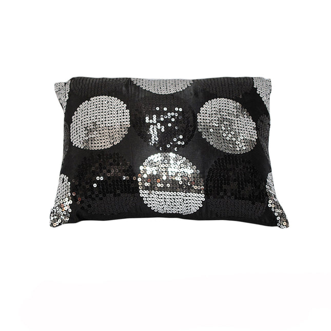 Sequined Black Silver Breakfast Filled Cushion.