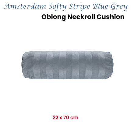 KAAT Amsterdam Softy Stripe Blue Grey Oblong Neckroll Filled Cushion 22cm x 70cm.