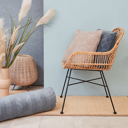 KAAT Amsterdam Softy Stripe Blue Grey Oblong Neckroll Filled Cushion 22cm x 70cm.