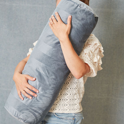 KAAT Amsterdam Softy Stripe Blue Grey Oblong Neckroll Filled Cushion 22cm x 70cm.