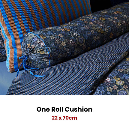 PIP Studio Tutti i Fiori Dark Blue Cotton Cover Roll Cushion 22cm x 70cm.