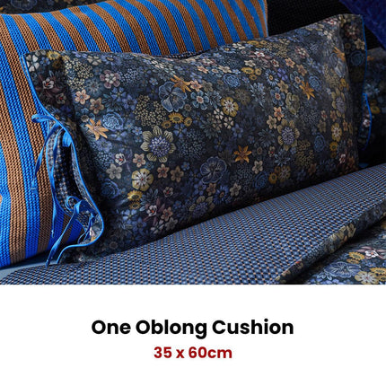 PIP Studio Tutti i Fiori Dark Blue Cotton Cover Oblong Cushion 35cm x 60cm.