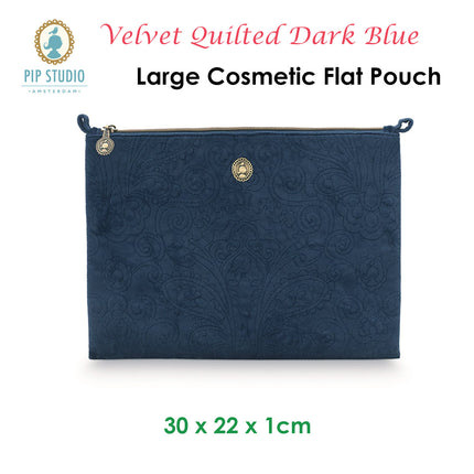 PIP Studio Velvet Quilted Dark Blue Large Cosmetic Flat Pouch.