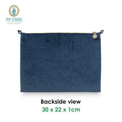 PIP Studio Velvet Quilted Dark Blue Large Cosmetic Flat Pouch.