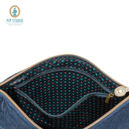 PIP Studio Velvet Quilted Dark Blue Large Cosmetic Flat Pouch.
