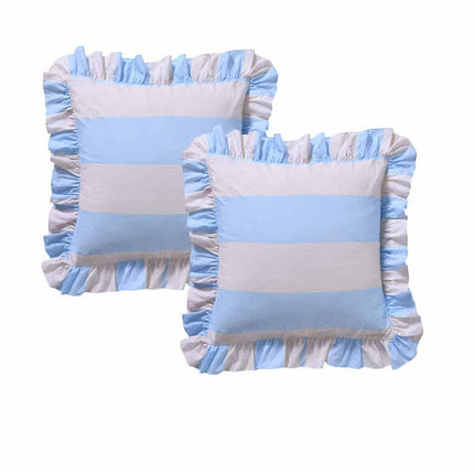 Vintage Design Homewares Pair of Candy Ruffle Blue European Pillowcases 65 x 65cm.