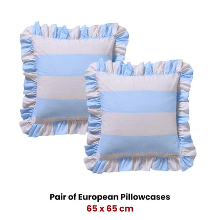 Vintage Design Homewares Pair of Candy Ruffle Blue European Pillowcases 65 x 65cm.