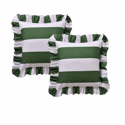 Vintage Design Homewares Pair of Candy Ruffle Green European Pillowcases 65 x 65cm.