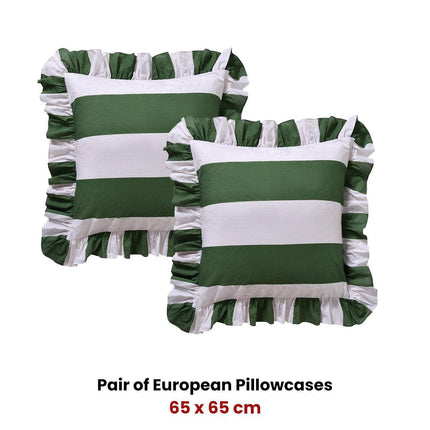Vintage Design Homewares Pair of Candy Ruffle Green European Pillowcases 65 x 65cm.