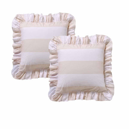 Vintage Design Homewares Pair of Candy Ruffle Natural European Pillowcases 65 x 65cm.