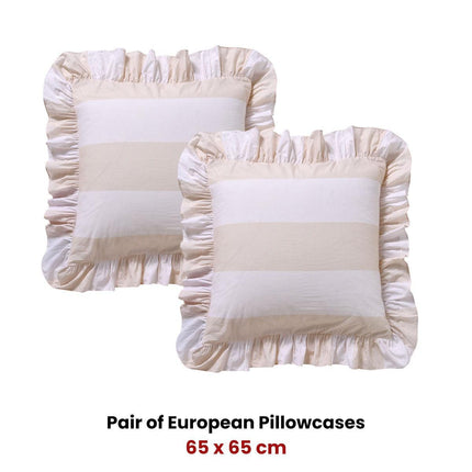 Vintage Design Homewares Pair of Candy Ruffle Natural European Pillowcases 65 x 65cm.