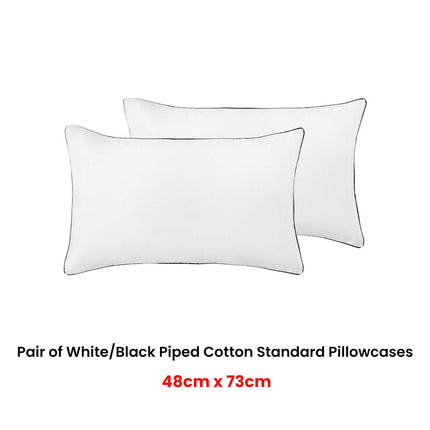 Accessorize Pair of White/Black Piped Hotel Deluxe Cotton Standard Pillowcases.