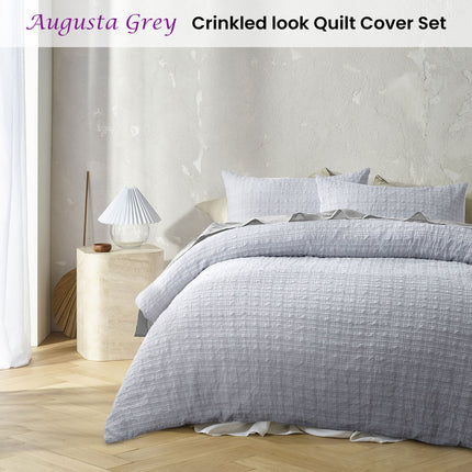 Accessorize Augusta Grey Ruched Quilt Cover Set Queen.