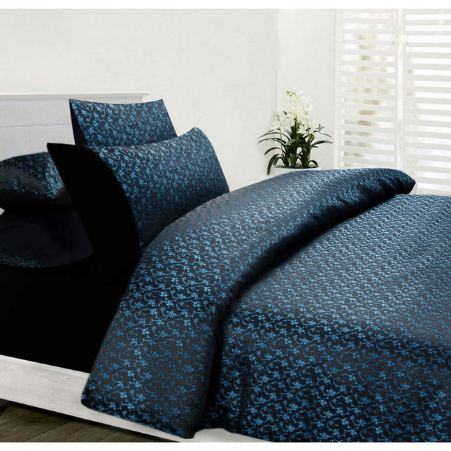 Accessorize Bouquet Blue Jacquard Quilt Cover Set Double.