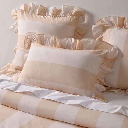 Vintage Design Homewares Candy Ruffle Natural Striped Washed Cotton Quilt Cover SetKing.