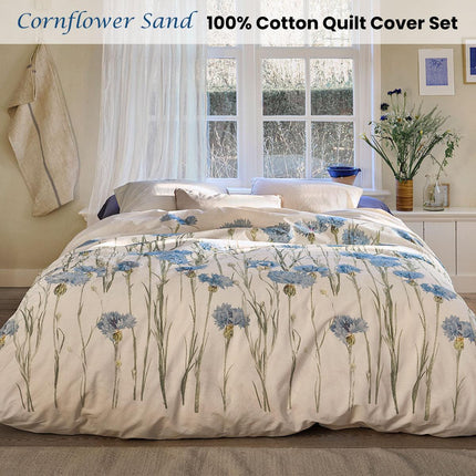 Bedding House Cornflower Sand 100% Cotton Percale Quilt Cover Set Queen.