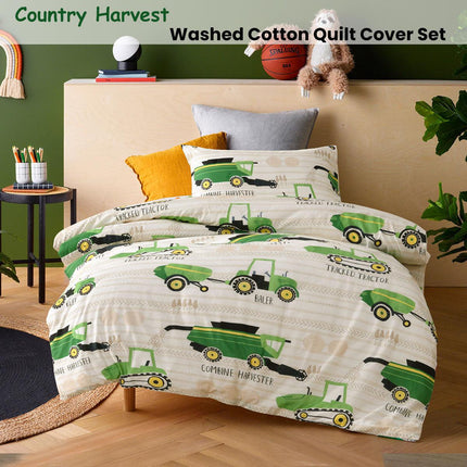 Happy Kids Country Harvest Washed Quilt Cover Set Single.