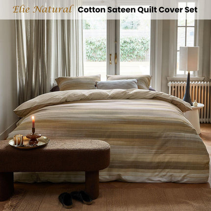 Bedding House Elie Natural Cotton Sateen Quilt Cover Set King.
