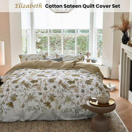 Bedding House Elizabeth White Cotton Sateen Quilt Cover Set King.