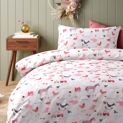 Happy Kids Farmyard Friends Washed Quilt Cover Set Single.