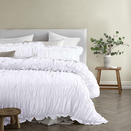 Vintage Design Homewares Haven White Washed Cotton Ruched Quilt Cover Set Queen.