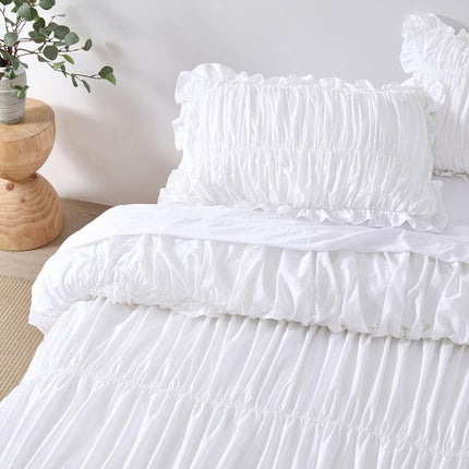 Vintage Design Homewares Haven White Washed Cotton Ruched Quilt Cover Set Queen.