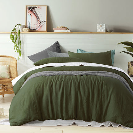 100% Linen Olive Quilt Cover Set Super King.
