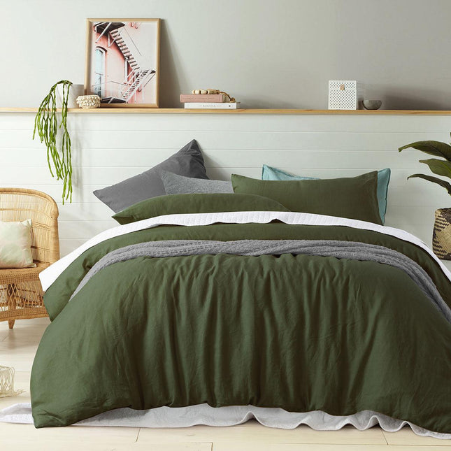100% Linen Olive Quilt Cover Set Super King.