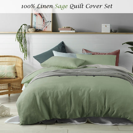 Accessorize 100% Linen Sage Quilt Cover Set King.