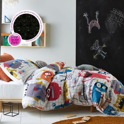 Happy Kids Monster Squad Glow in the Dark Quilt Cover Set Single.