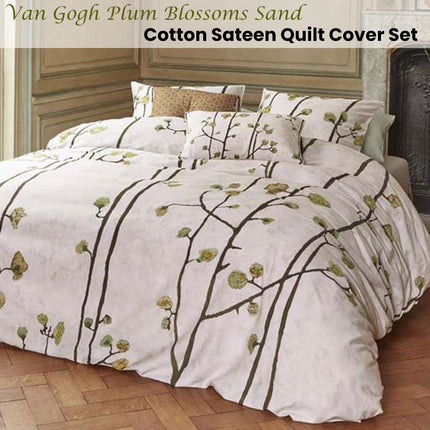 Bedding House Van Gogh Plum Blossoms Sand Cotton Sateen Quilt Cover Set King.