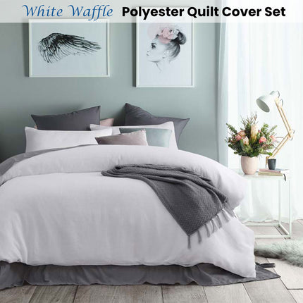 Accessorize White Waffle Polyester Quilt Cover Set King.