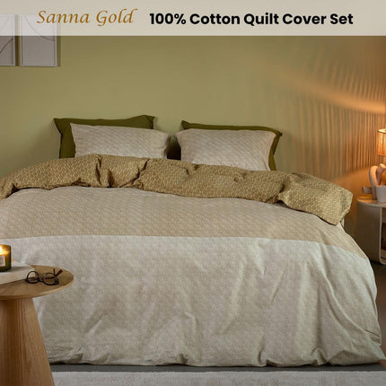 Bedding House Sanna Gold 100% Cotton Percale Quilt Cover Set King.