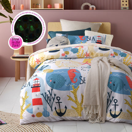 Happy Kids Seaside Glow in the Dark Quilt Cover Set Single.