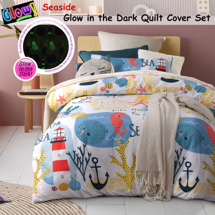 Happy Kids Seaside Glow in the Dark Quilt Cover Set Single.