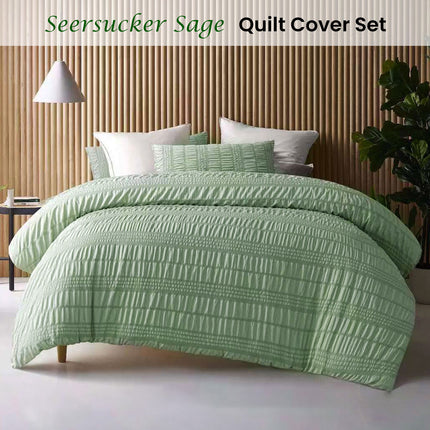 Accessorize Seersucker Sage Polyester Quilt Cover Set Queen.
