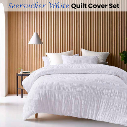 Accessorize Seersucker White Quilt Cover Set King.