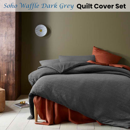 Accessorize Soho Waffle Dark Grey Quilt Cover Set Queen.