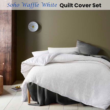Accessorize Soho Waffle White Quilt Cover Set Queen.